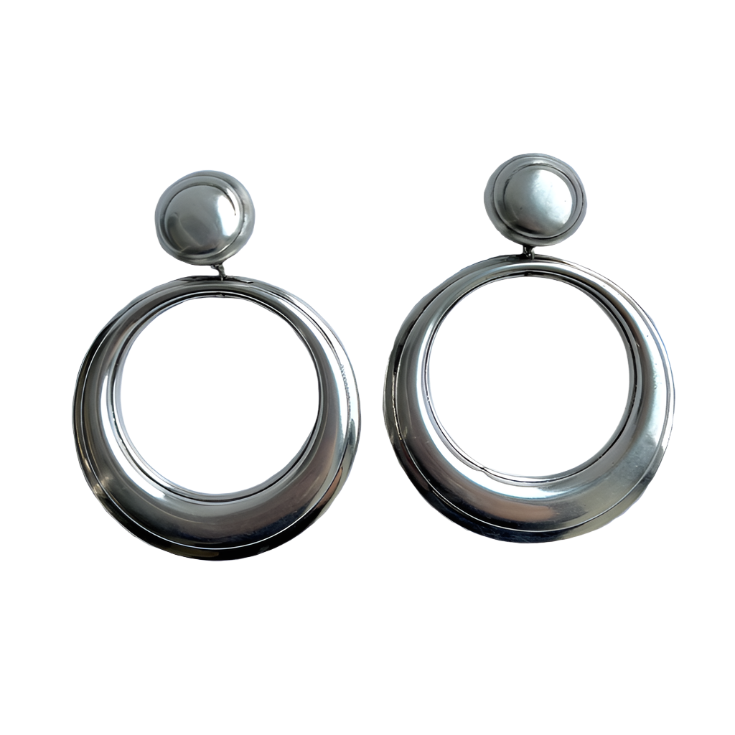 French 80s Large Sterling Silver Hoops