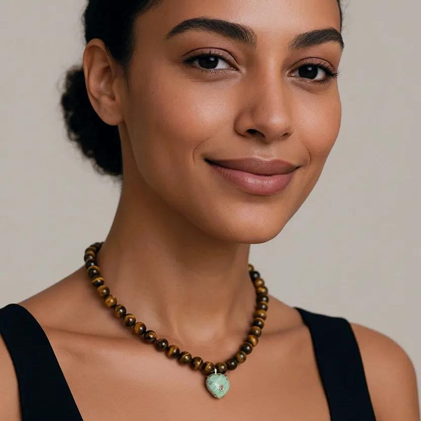 Tiger's Eye and Phoenix Stone Heart Necklace