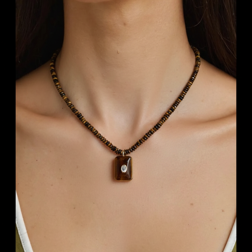 French Tiger's Eye Pendant Necklace