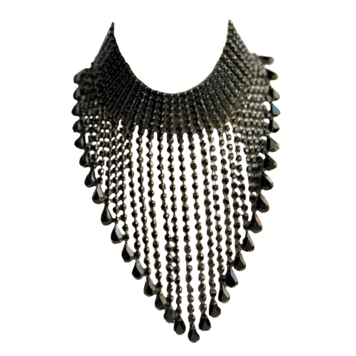 Dazzling 80s Jet Black Crystal Bib Necklace