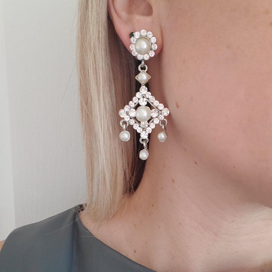 Pearl and Crystal Chandelier Earrings