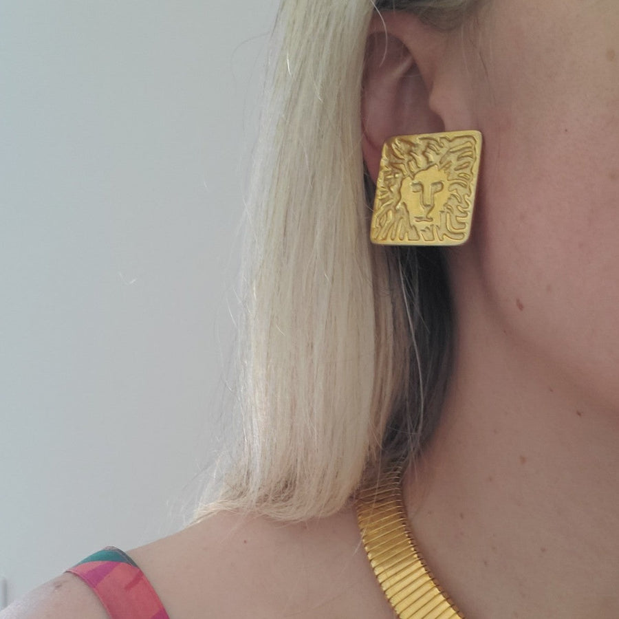 Gold Anne Klein Lion Earrings