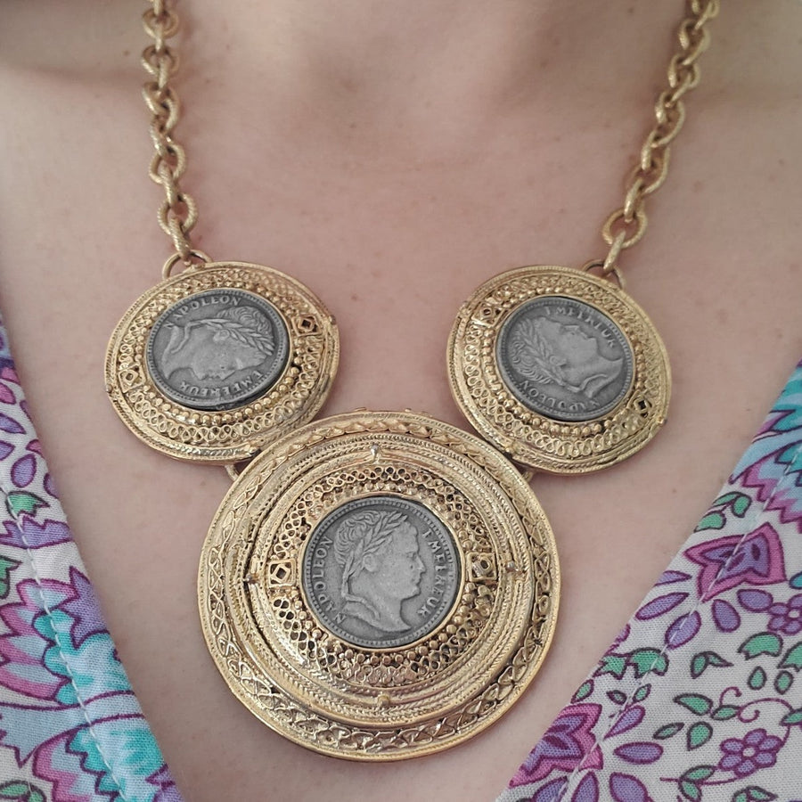 80s Gold & Silver Statement Coin Necklace
