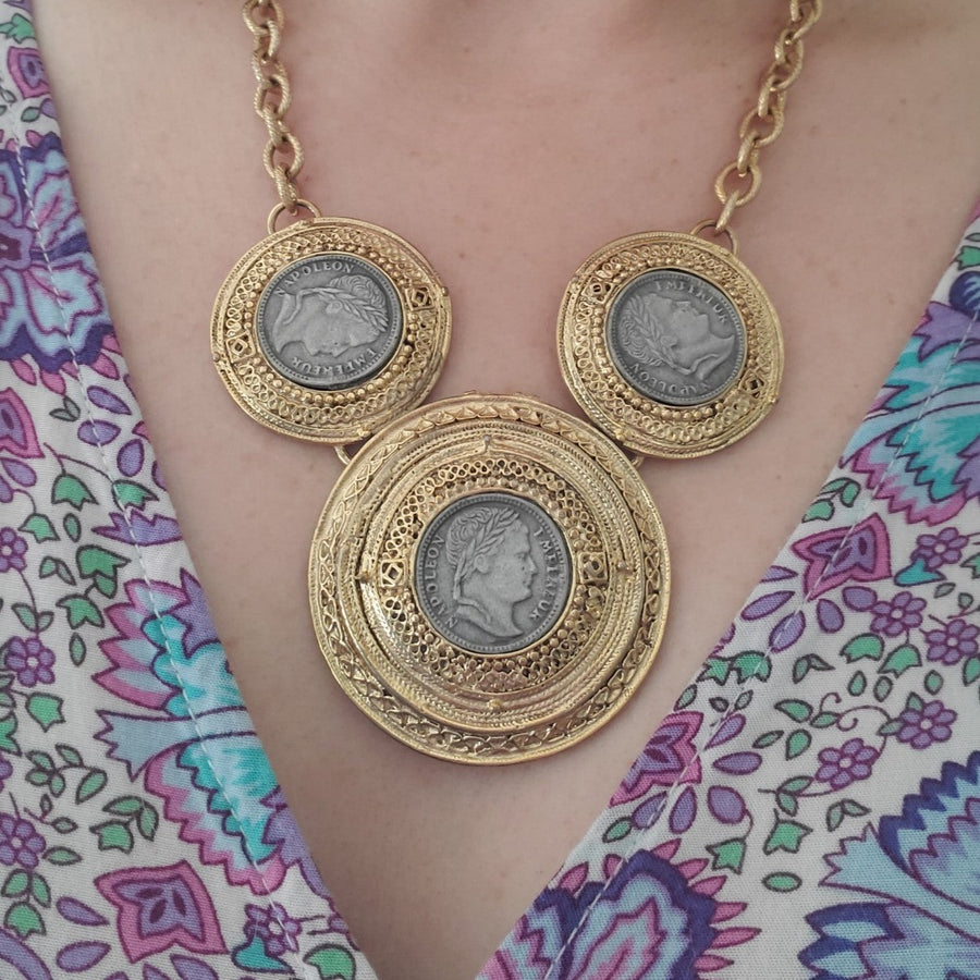 80s Gold & Silver Statement Coin Necklace