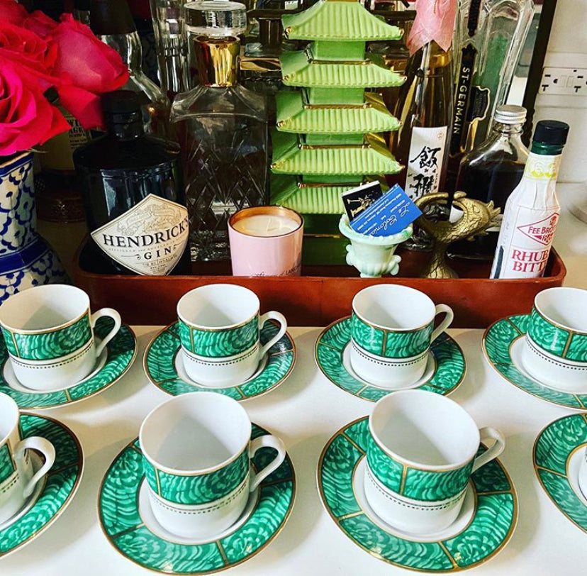 Georges Briard Imperial Malachite Vintage Demitasse Cups & Saucers, 16 PIECE SET!