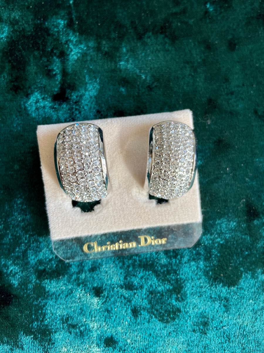 90s Dior Crystal Pave Silver Statement Earrings
