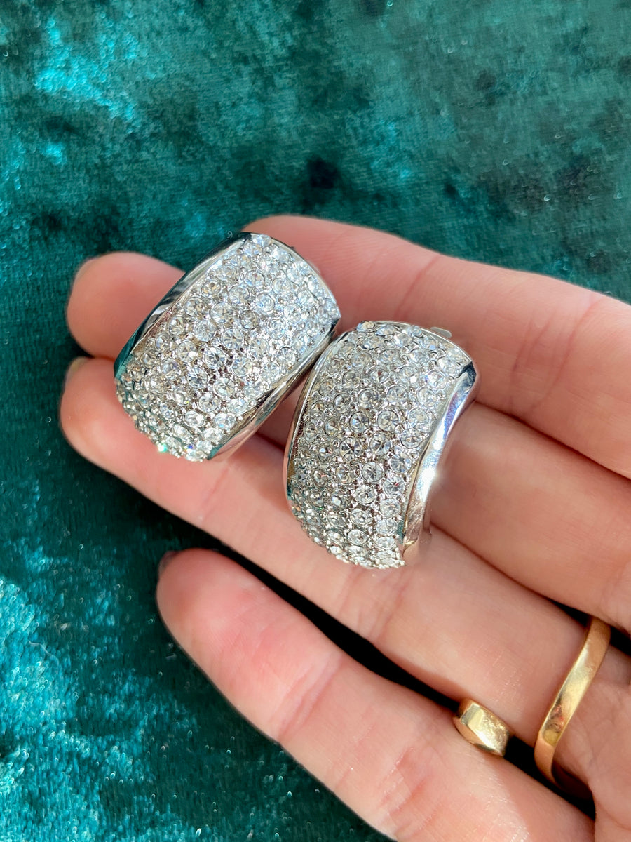 90s Dior Crystal Pave Silver Statement Earrings