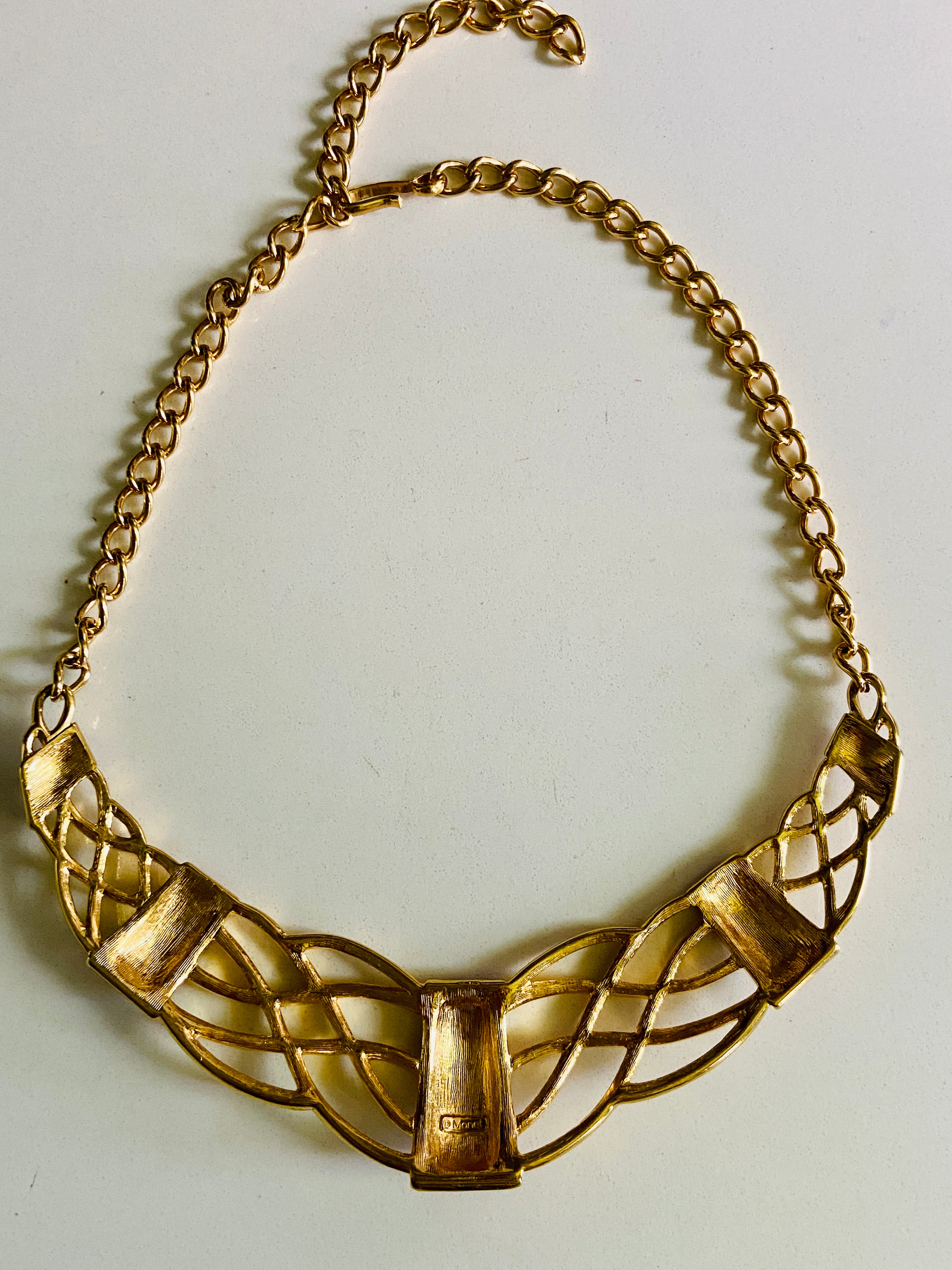 80s Monet Gold and Pink Enamel Statement Necklace