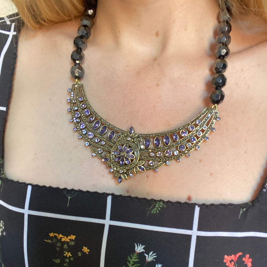 Designer Heidi Daus Purple Crystal Statement Necklace