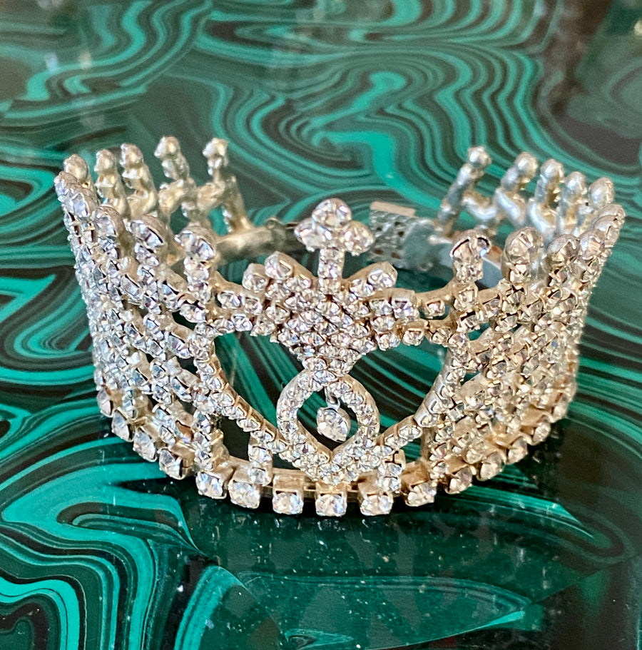 80s Royal Diamond Crystal Heart Crown Bracelet