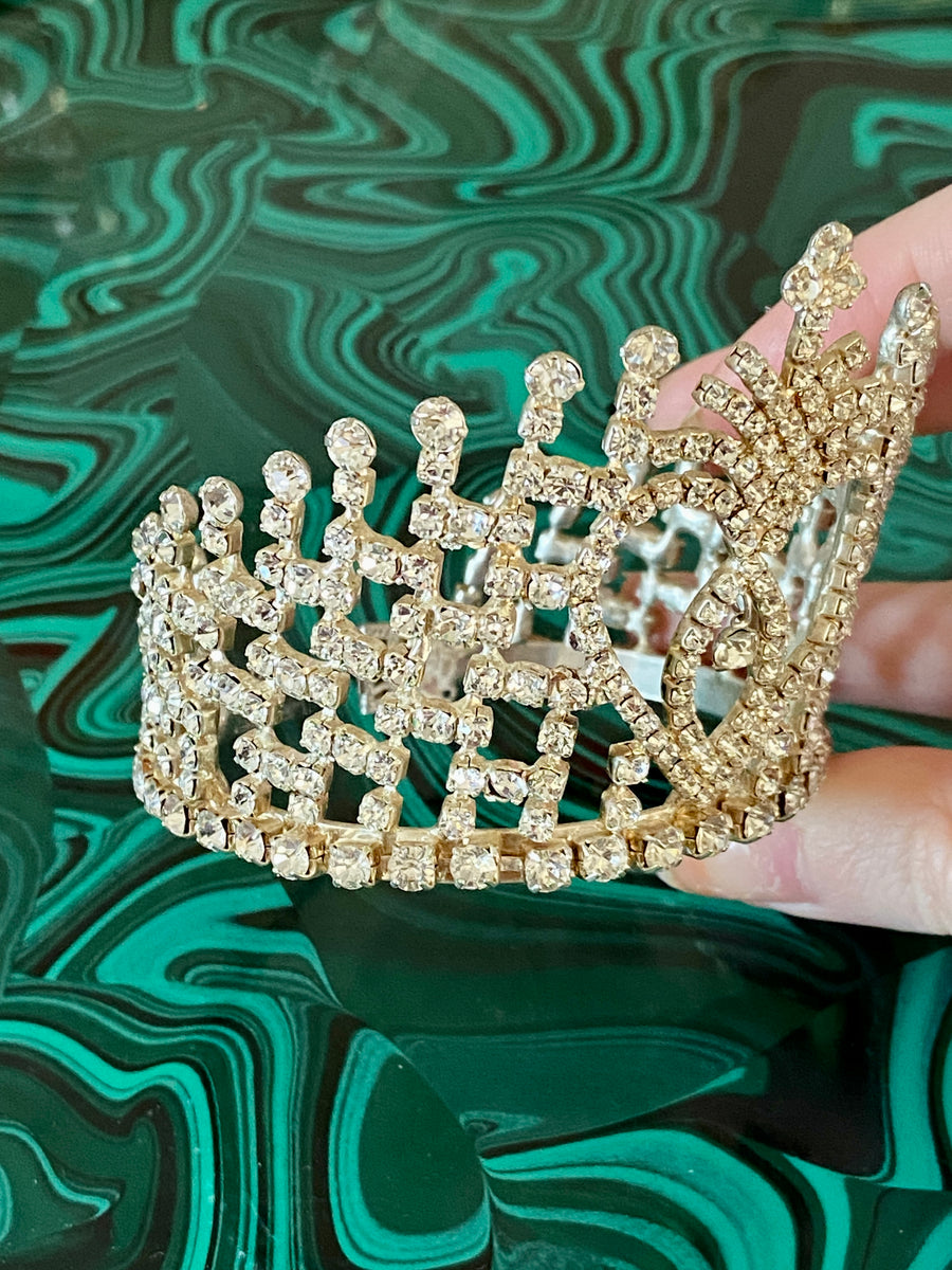 80s Royal Diamond Crystal Heart Crown Bracelet