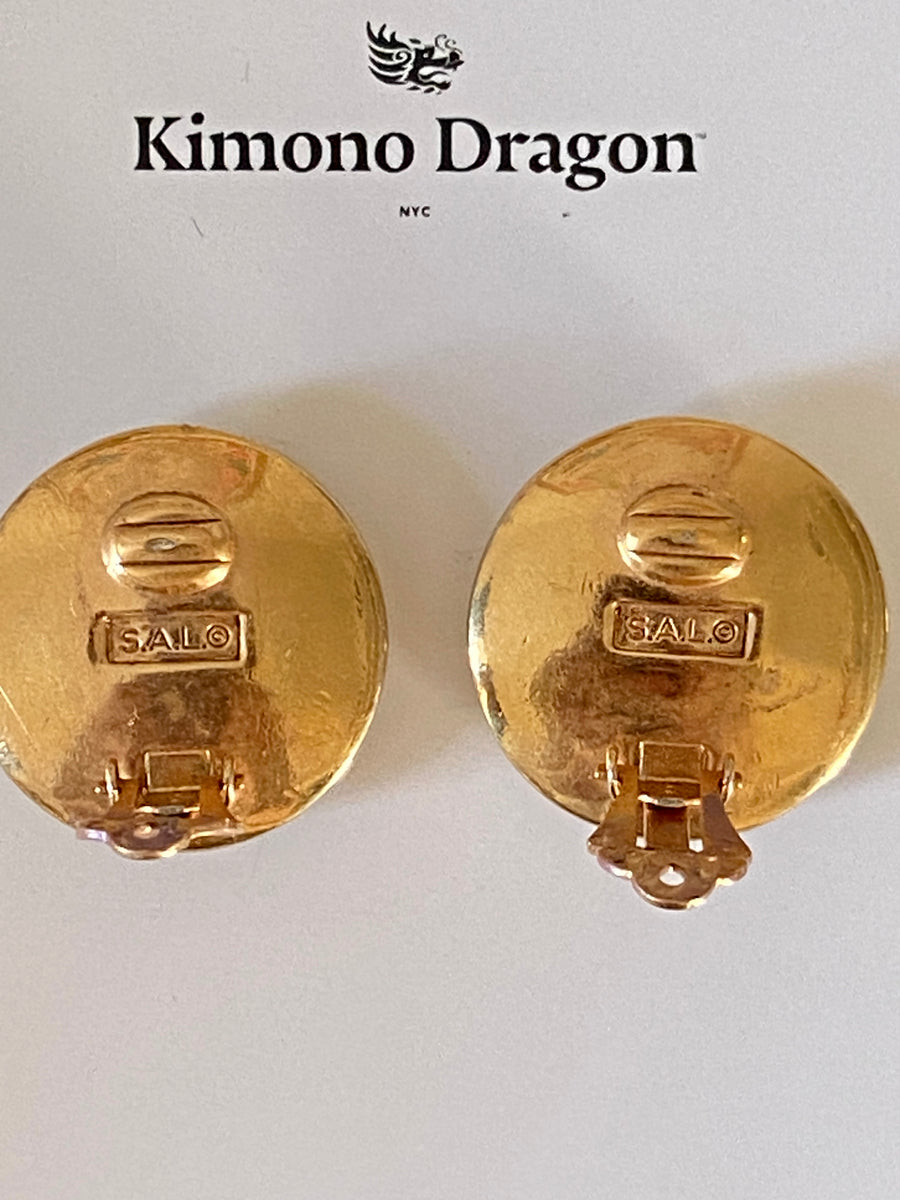 Reserved 90s Designer Swarovski Diamond Rhinestone Round Clip On Earrings