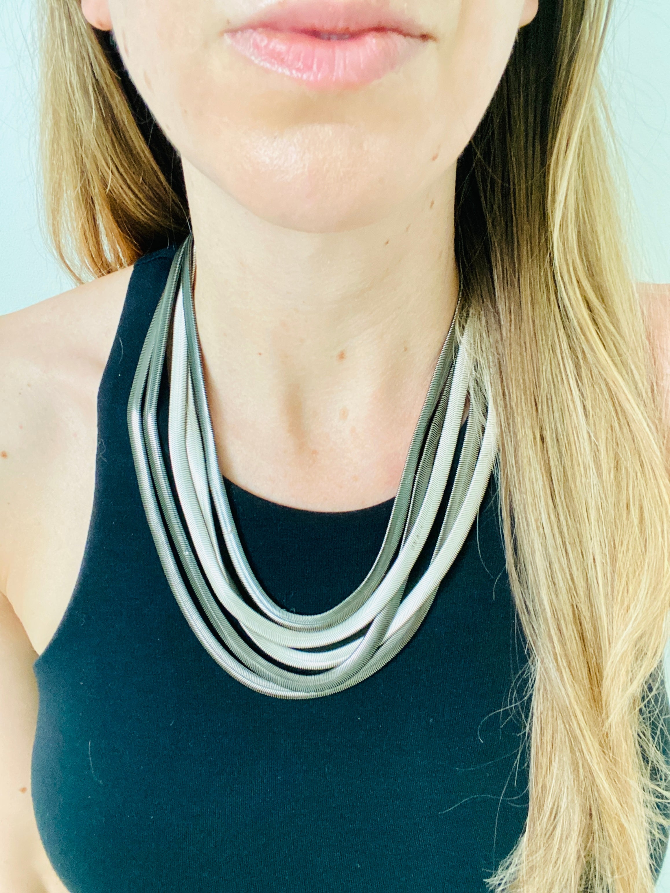 90s Silver Multi-Strand Snake Chain Necklace