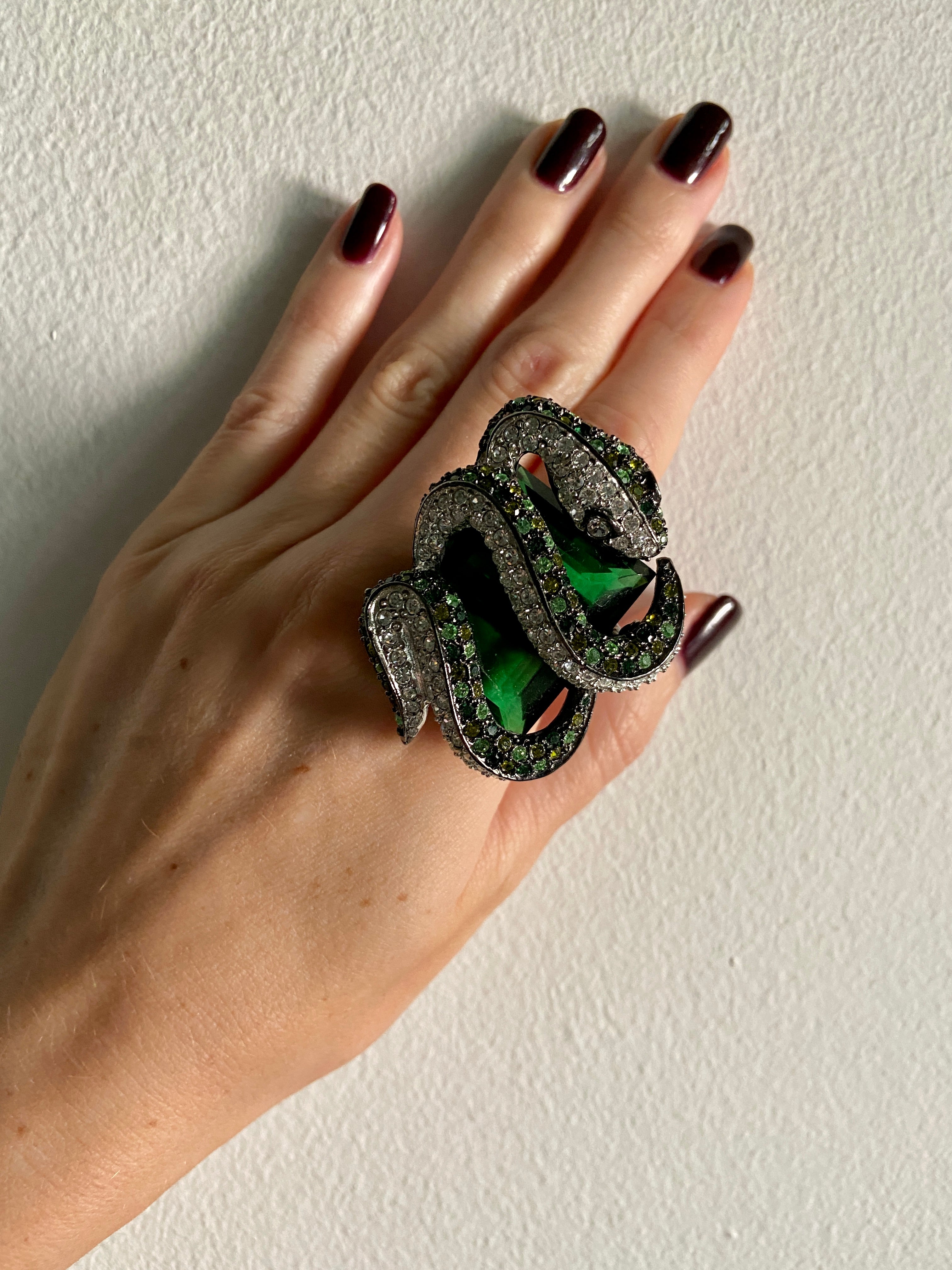 Vintage Kenneth Jay Lane Massive Green Jewel Snake Ring