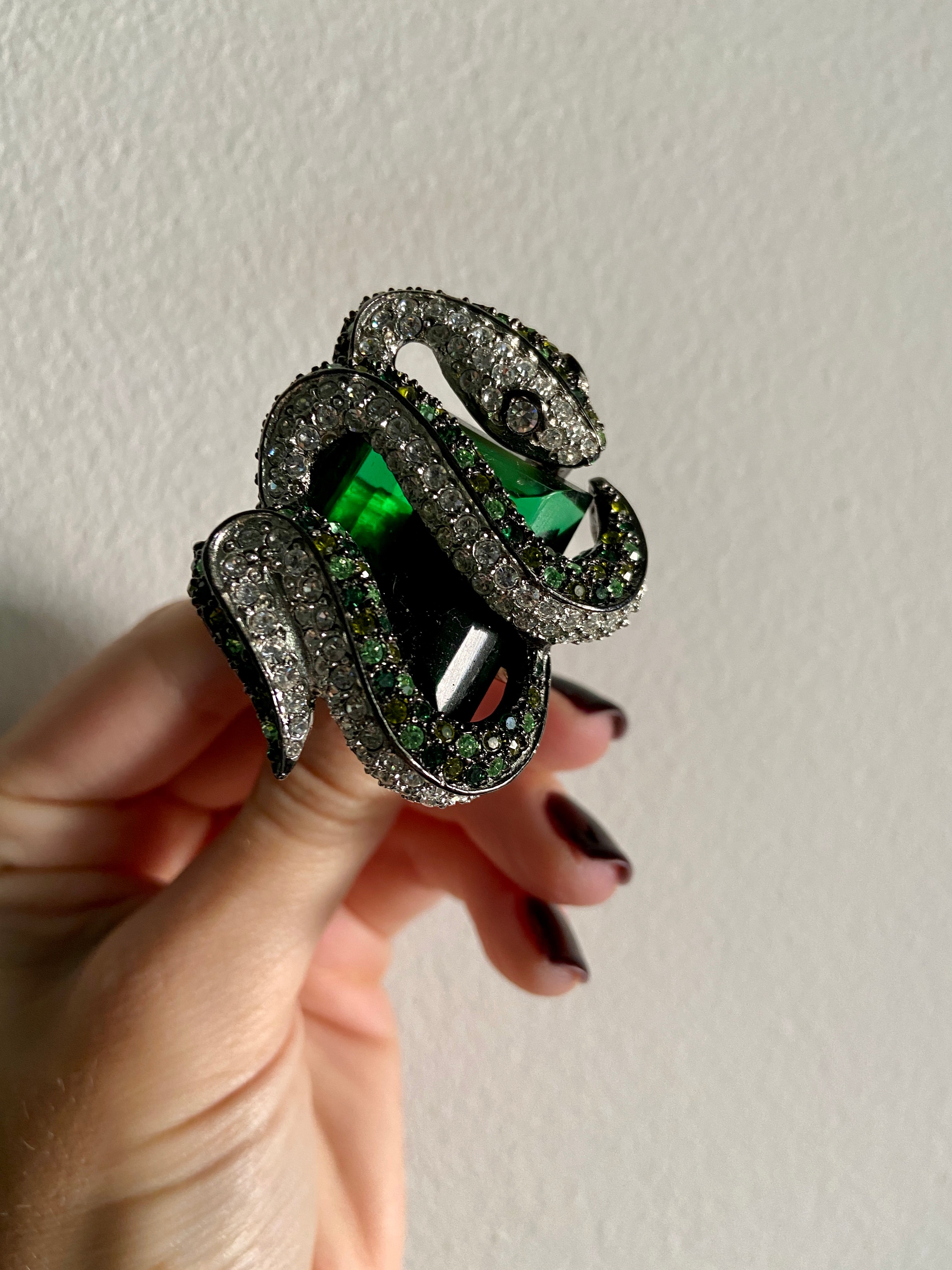 Vintage Kenneth Jay Lane Massive Green Jewel Snake Ring