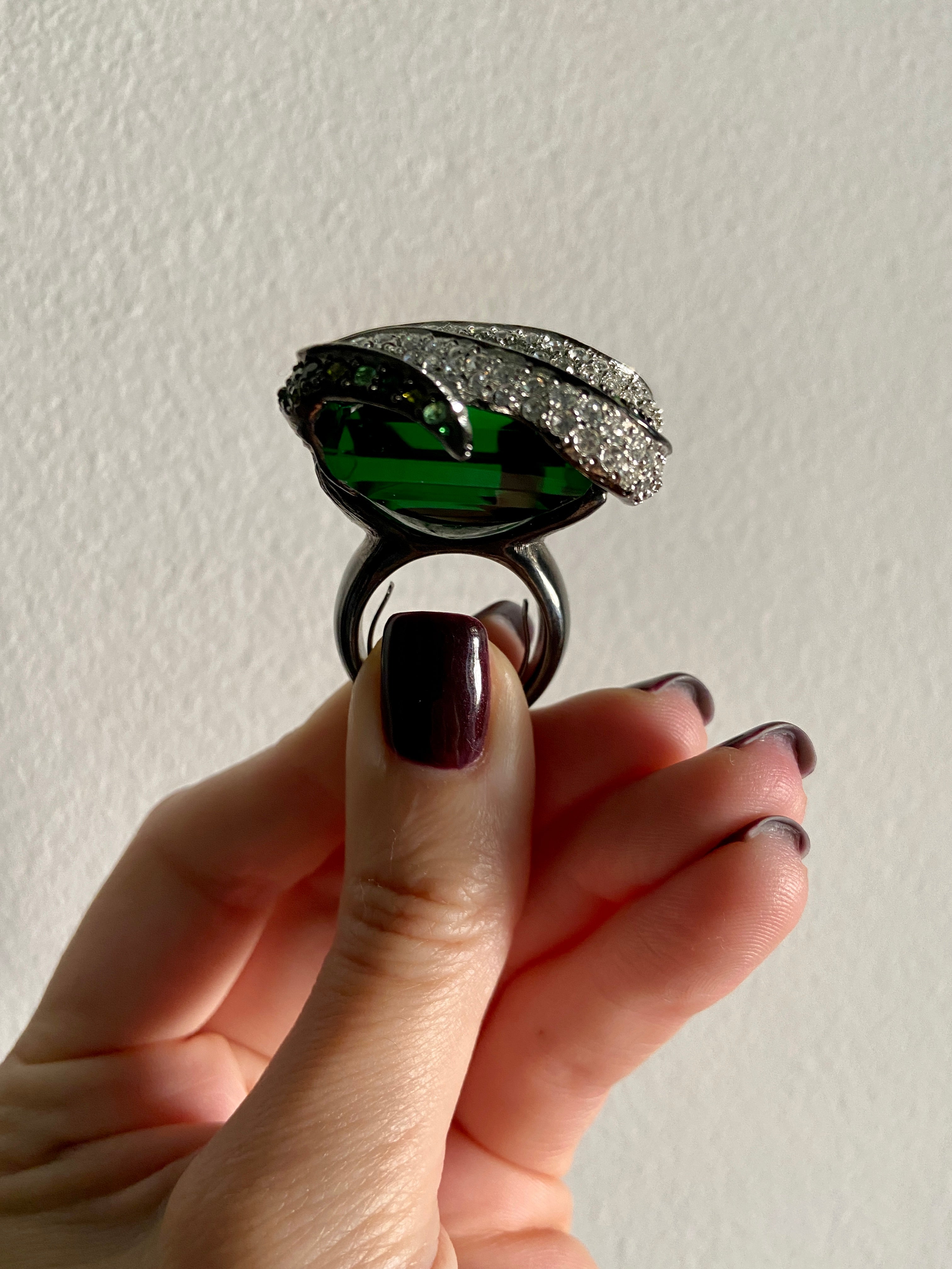 Vintage Kenneth Jay Lane Massive Green Jewel Snake Ring