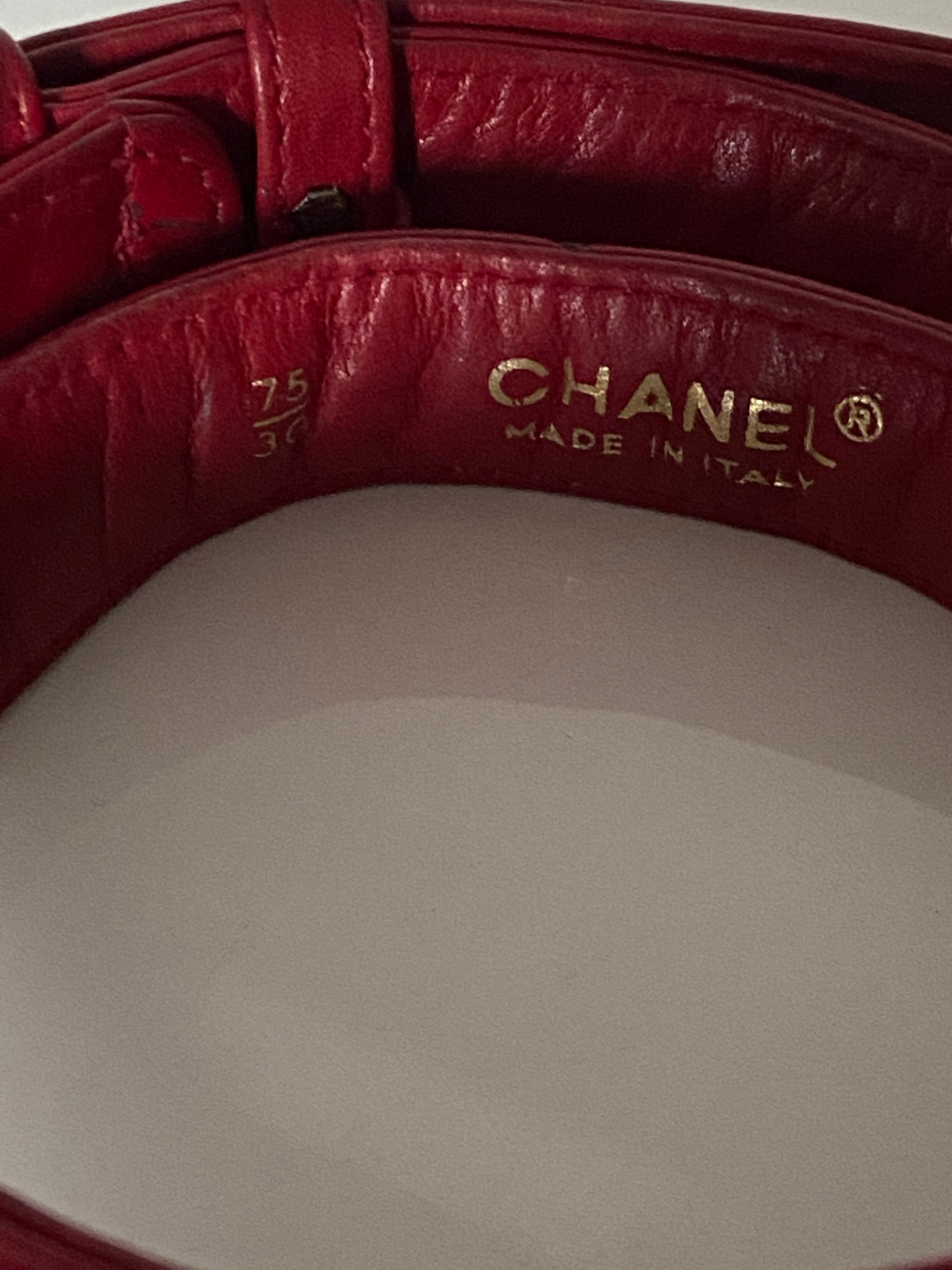 90s Chanel CC Logo Red Leather Chain Belt