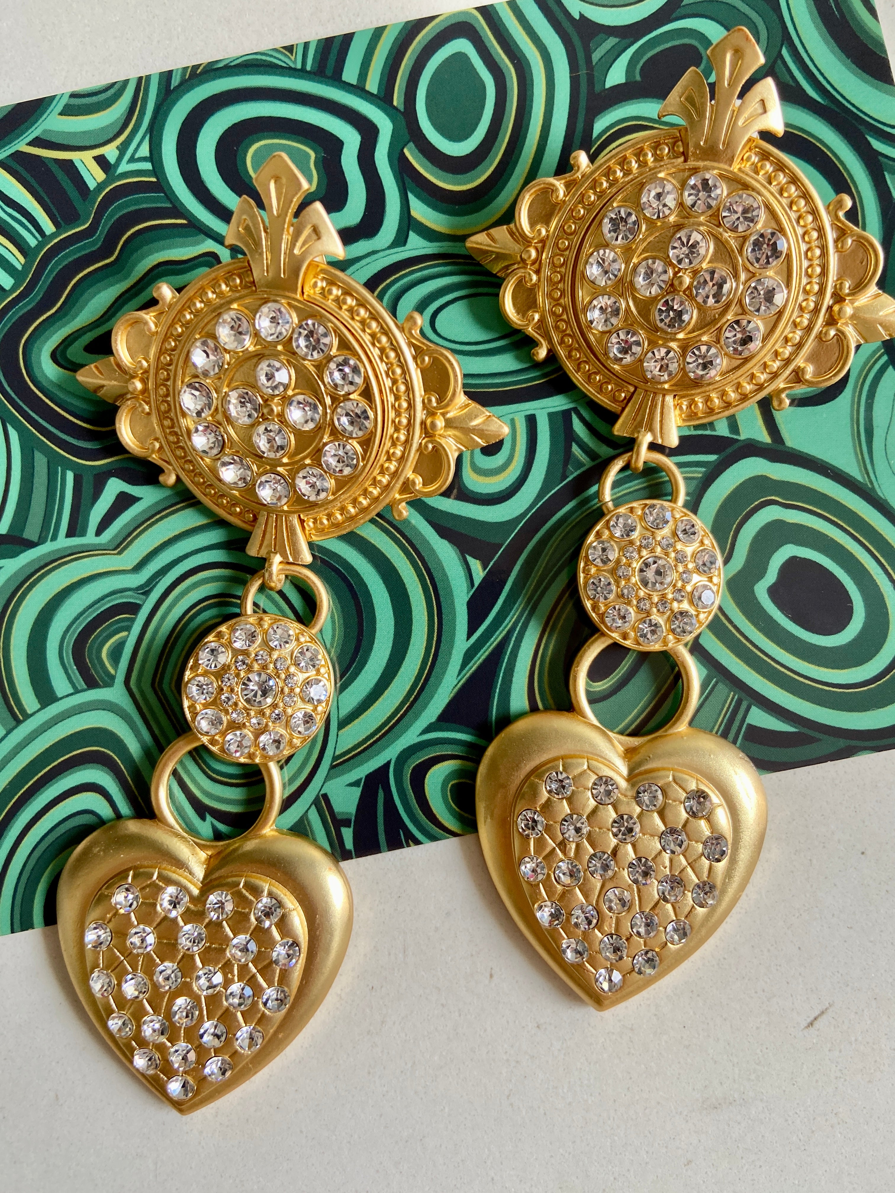 Brushed Gold Heart Shoulder Duster Earrings